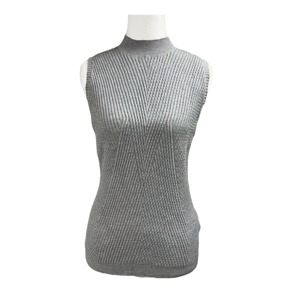 Magaschoni Knit Tank High Neck Ribbed Top Sz Large Gray